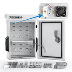Outdoor Electrical Box with Thermostat and Fan, Cold-Rolled Steel Plate, Aluminum Alloy Back Beam, One-Piece Ventilation Design, IP65 Waterproof, Wall/Pole Mounted. (17.7" x 13.7" x 7.9")