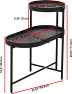 2 Tier Side Table with Storage Shelve Small Sofa Table Modern Metal End Table Coffee Table with Wooden Tray Top, Black