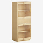IRONCK 69" Tall Kitchen Pantry, Modern Farmhouse Fluted Kitchen Storage Cabinet with Sliding Glass Doors, Adjustable Shelves & Drawer, Freestanding Cupboard for Kitchen Dining Room Living Room, Oak