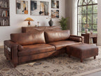 Vesgantti 100" L-Shaped Faux Leather Sectional Couch, Wide Seating, Cocoa | 3 Seater with Movable Ottoman, Mid Century Modern Modular Sofa for Living Room, Apartment, Easy to Assemble, Side Pocket