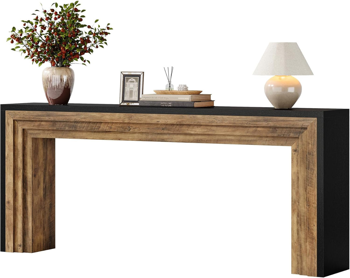 Tribesigns 70.9-Inch Long Console Table, Farmhouse Narrow Wooden Sofa Table Behind The Couch for Living Room, Entryway, Hallway, Foyer, Black + Brown