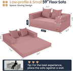 COMAX Futon Sofa Bed, Convertible Sofa Bed, Folding Couches | Low-Profile Small Couch for Living Room, 11.8" H Low Seat 59" Foldable Floor Sofa Lounge Space‑Saving
