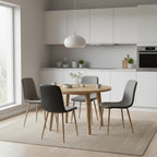 FurnitureR Dining Chairs Set of 4, Fabric Cushion Side Chairs Mid-Back with PU Back and Oak Metal Legs for Kitchen, Dining Room, or Living Area, Grey/Black