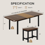 Einhomn 7-Piece Dining Table Set, 63" Extendable Kitchen Room Table with 6 Stools, Mid Century Modern Dinner Table with Metal Frame & MDF Board, Space-Saving, Easy Assembly, Walnut