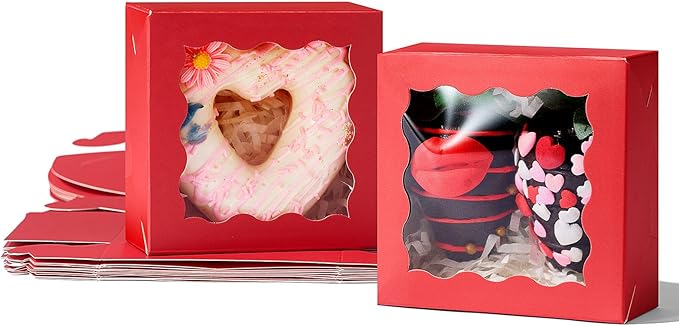 RomanticBaking 3 ¼" x 3 ¼" x 1 ½" 50PCS Chocolate Truffle Boxes for 4，Cookies Boxes Soap Boxes Donut Boxes Macaron Boxes Mini Bakery Boxes with Window Brownie Box