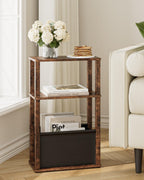 Narrow Side Table, 3-Tier Night Stand with Storage Bag, Skinny Nightstand for Small Spaces, Wooden Bedside Table for Living Room, Bedroom, Rustic Brown