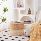 Wimarsbon 2Pcs Pouf Ottomans, Natural Seagrass Foot Stool, Hand Weaving Round Ottoman, Boho Decorative Seat, Jute Braided Pouffe Poof Accent Sitting Footrest (18inch Water Hyacinth Braid & Corn Husk)