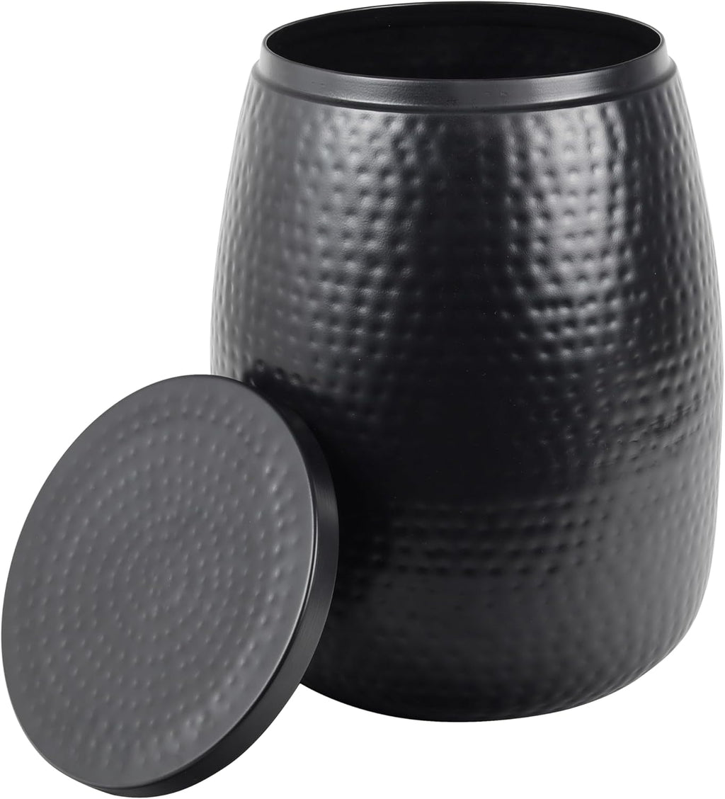 Eyely SSL2001A Estelle 15" Modern Rustic Hammered Metal Drum Storage Side Table with Lid, End Table for Decoration in Living Room, Bedroom, Bathroom, Matte Black
