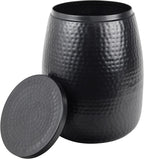 Eyely SSL2001A Estelle 15" Modern Rustic Hammered Metal Drum Storage Side Table with Lid, End Table for Decoration in Living Room, Bedroom, Bathroom, Matte Black