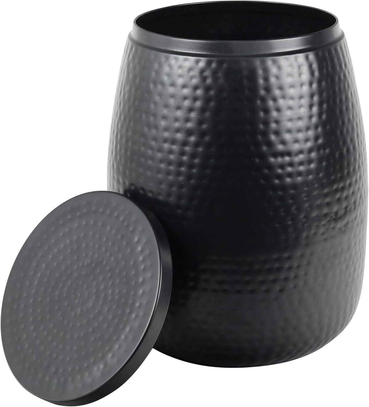 Eyely SSL2001A Estelle 15" Modern Rustic Hammered Metal Drum Storage Side Table with Lid, End Table for Decoration in Living Room, Bedroom, Bathroom, Matte Black