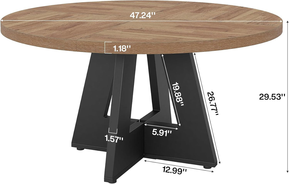 Tribesigns 47 inch Round Dining Table Wood Kitchen Table for Dining Room, 47" Dinner Room Tables for 4-6, Farmhouse Accent Furniture with Wooden Tabletop and Cross Base, Brown+Black