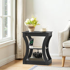 MAHANCRIS Black End Table with Charging Station, Skinny Side Table with USB Ports and Outlets, Nightstand, 3 Tier Bedside Table with Storage Shelf for Living Room, Bedroom, Small Space, ETBK53E01