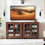 Joaxswe Large Sideboard Buffet Cabinet with Storage, 32" Farmhouse Brown Kitchen Coffee Wine Bar Cabinet with 2 Glass Doors, Wood Mid Century Modern Side Board Table for Dining Room, Living Room