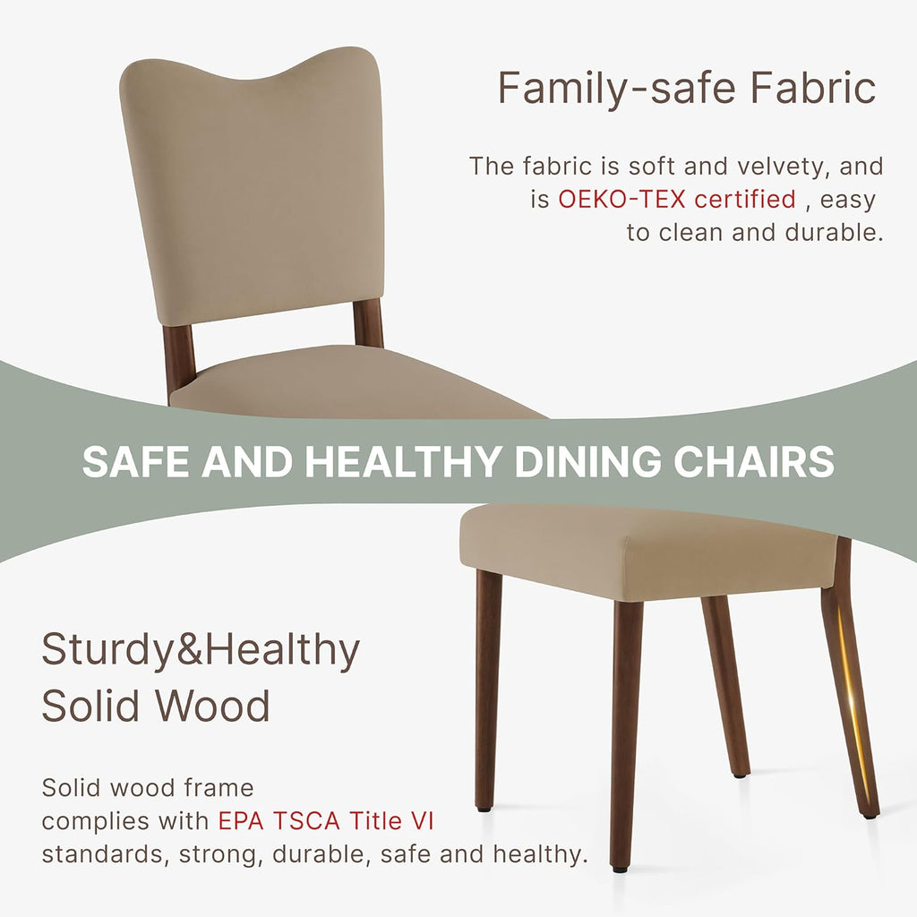 KISLOT Upholstered Dining Chairs Set of 4, Modern Velvet Kitchen Chairs with Solid Wood Legs, High Back Wooden Dining Room Chairs with Dark Walnut Color Legs for Farmhouse Kitchen Dining Room, Brown