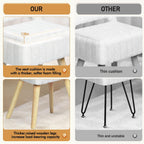 Vanity Stool with Storage & Folding Backrest,Faux Rabbit Fur Small Makeup Chair with 4 Solid Wood Legs,11.4" D x 14.9" W x 28.7" H,Soft Ottoman for Living Room,Bedroom,Closet,White