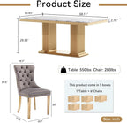 Marble Dining Table Set for 6, Rectangular 68.11" Dining Room Table with 6 Gray Dining Chairs, White&Gold Dining Table with Faux Marble Top, Large Dining Table and Chairs Set for Home Furniture