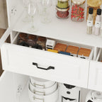 MOUMON Pantry Cabinet Kitchen Storage Cabinet with 3 Glass Doors, Kitchen Pantry with Shelves & 2 Drawers, White (47.2”W x 15.7”D x 78.7”H)