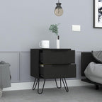 2 Nightstand, End Table, Side Table Four Legs, Two Drawers -Black,for Small Spaces
