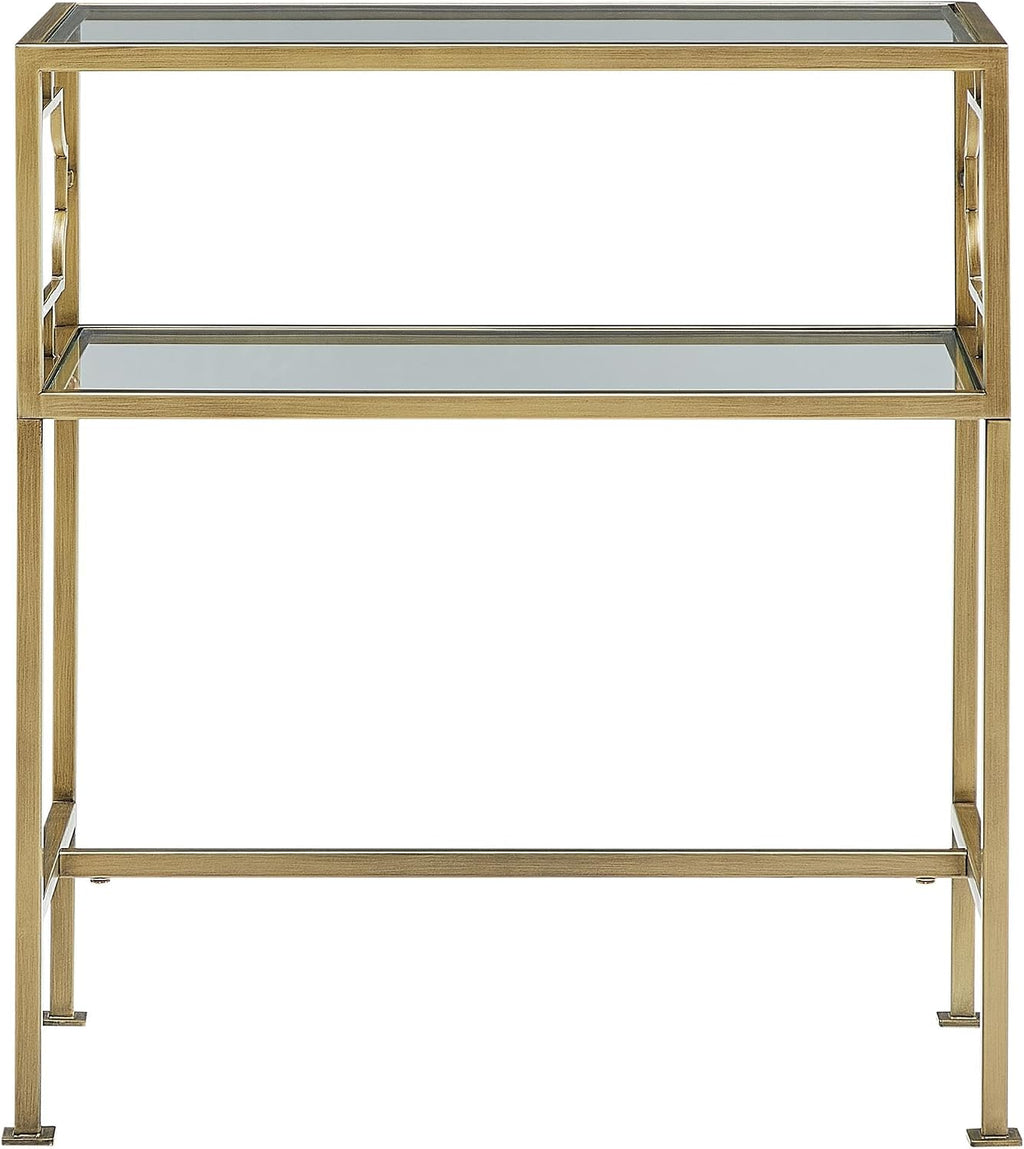 Gretna Rectangular Antique Gold Metal and Glass Accent Table