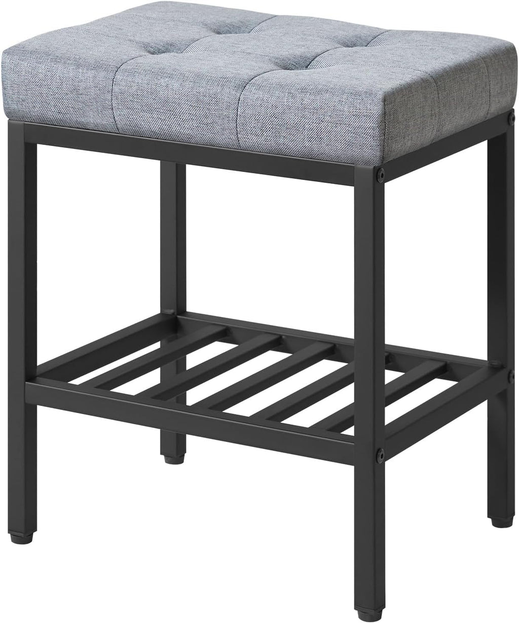 IBUYKE Rectangular Makeup Stool with Adjustable Feet and Storage Space, Footrest Chair, Linen Seat Vanity Stool, Multi-Use as Small Side Table or Ottoman, for Bedroom, Blue Gray WBD017L