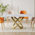 Montary Artificial Marble Dining Table, Modern 63”Sintered Stone Dining Table for 4-6 Seat, White Rectangle Dining Room Table with Gold Double-Ring Stainless Steel Base (Only Table)