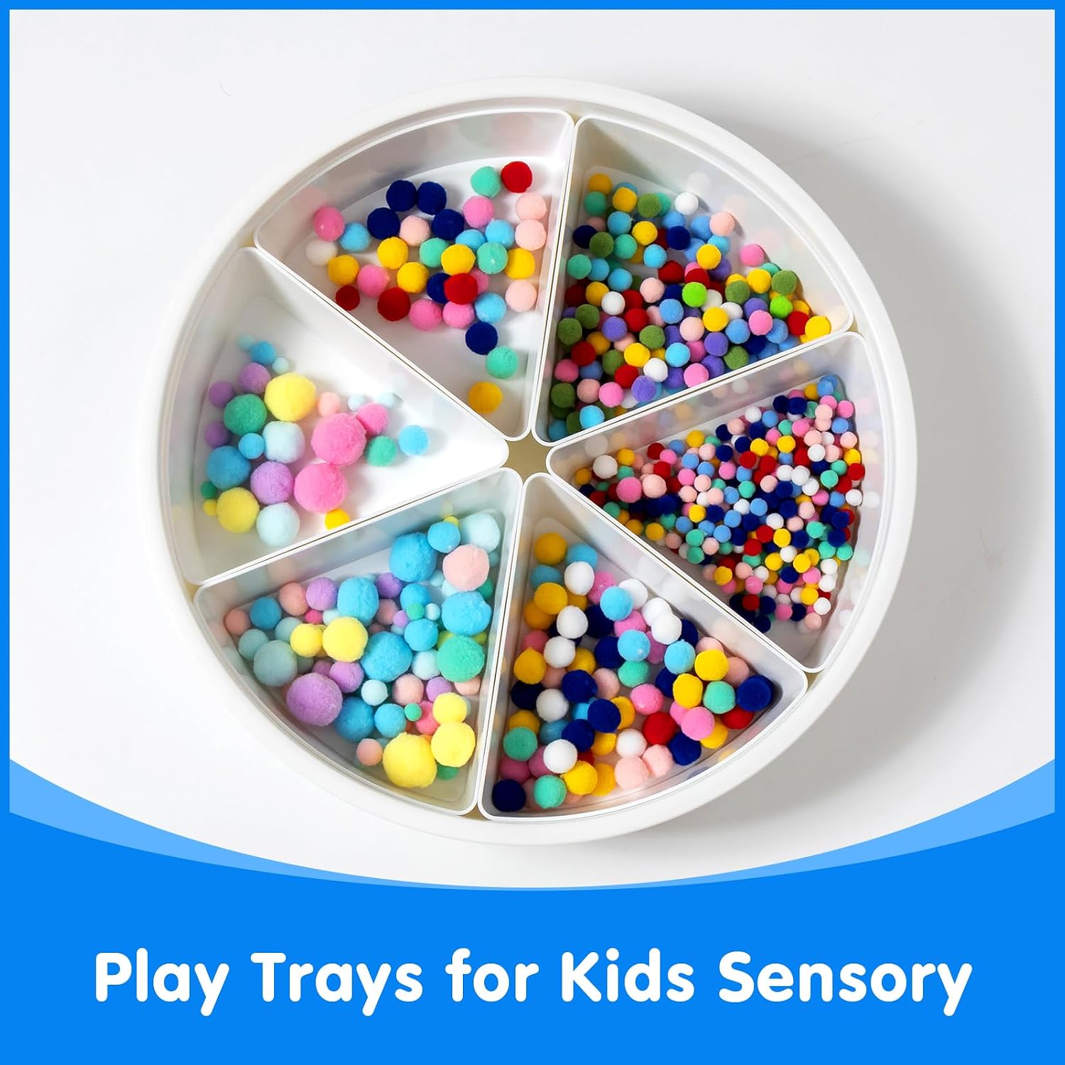 Round Sensory Bin with Lid for Play and Educational Activities | Large (16.9") - Sealable with 6 Removable Storage Dividers