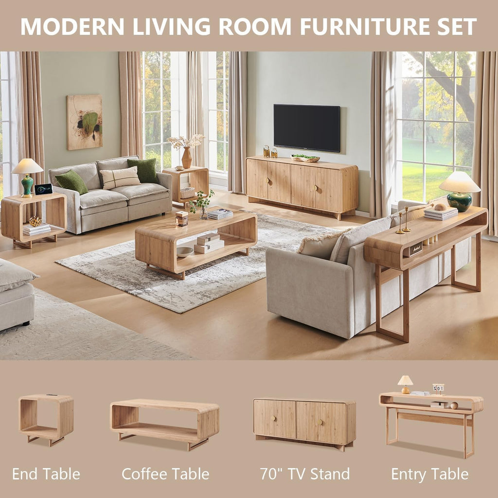 IFGET 23.6" Modern End Table, 2 Tier Side Table with Charging Station, Simple Bedside Table with Open Storage Shelf, Outlet, Wooden Nightstand for Bedroom, Living Room, Easy Assembly, Natural Oak