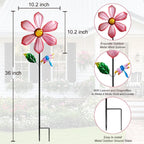 Metal Outdoor Flower Wind Spinner with Pink Floral & Gold Dragonfly, Decorative Kinetic Wind Sculpture for Yard, Garden, Patio, Lawn - Vibran Garden Art & Lawn Ornament for Outdoor Decor