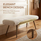 CIMOTA Mid-Century Modern Upholstered Bench, Upholstered Boucle Ottoman Bench with Solid Wood Trim and Bronze Metal Legs, 49.5" Accent Bench for Bedroom, Entryway, Living Room, End of Bed, Beige