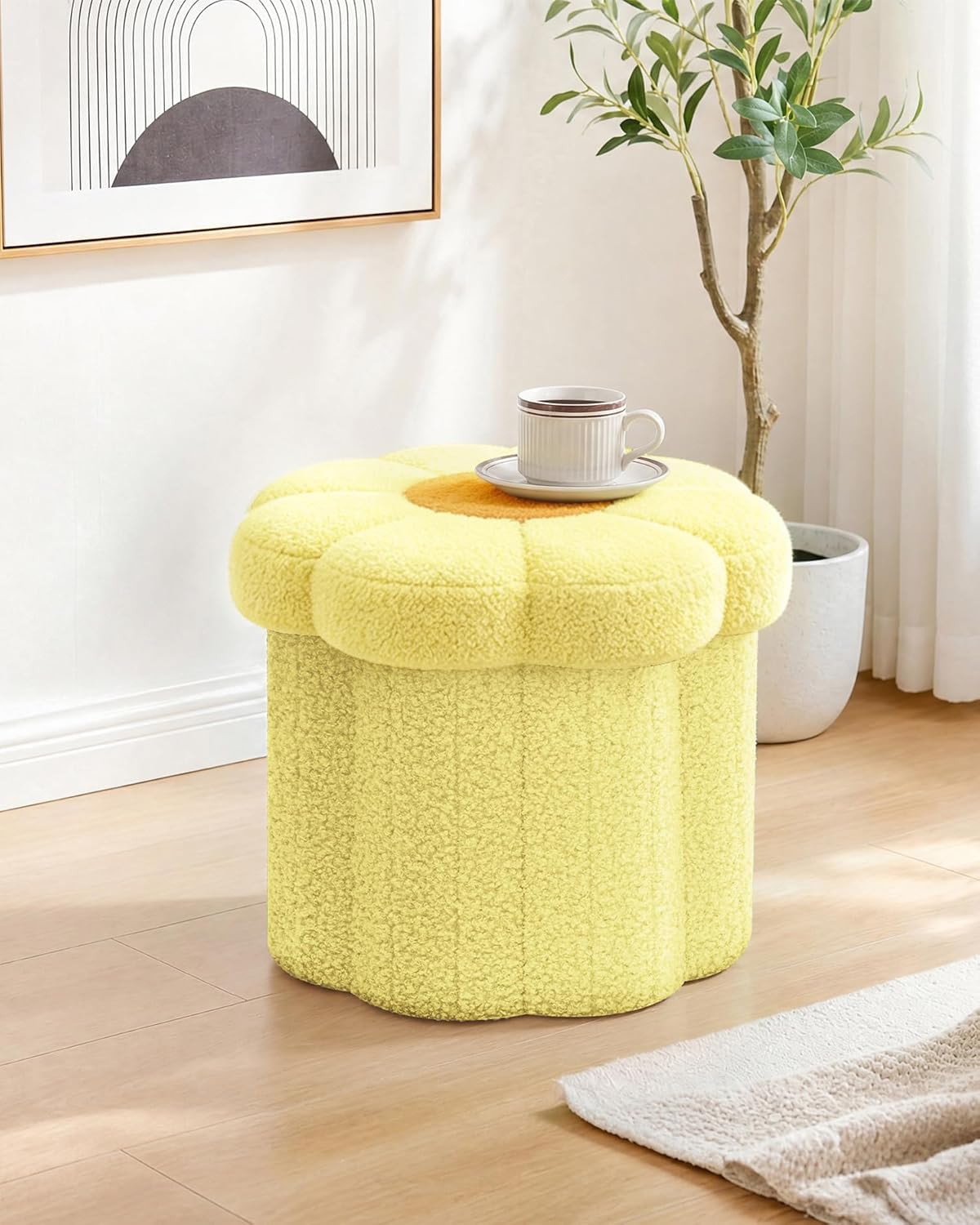B FSOBEIIALEO Storage Ottoman Cube, 12.6" Ottoman with Storage, Yellow