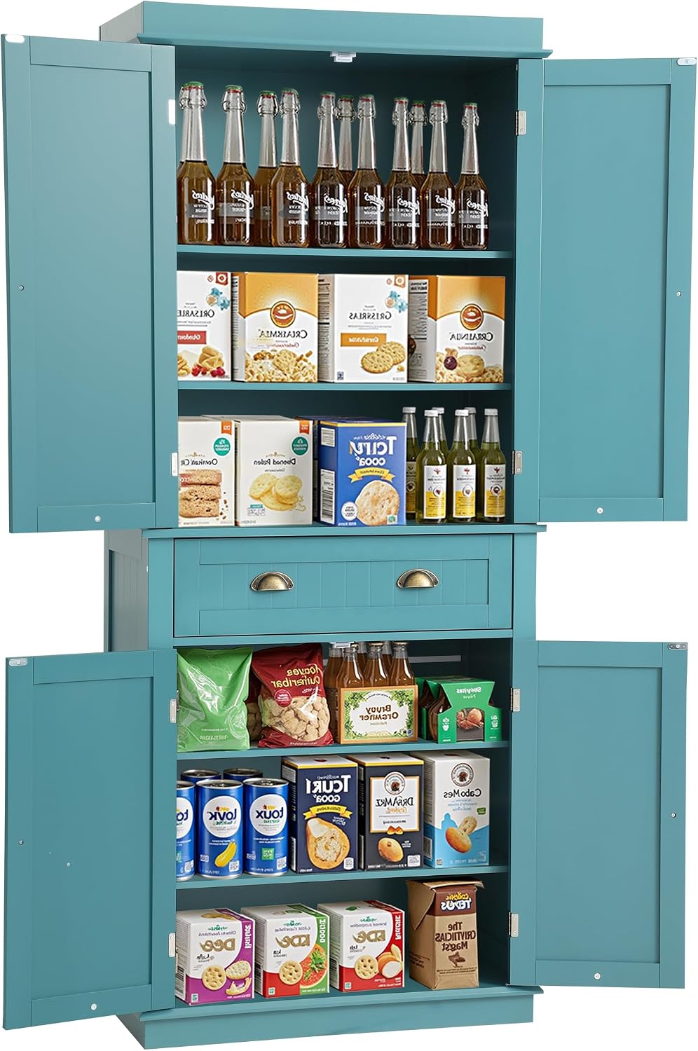 KIGOTY 72" Tall Kitchen Pantry Cabinet with Drawer and 4 Adjustable Shelves, Freestanding Pantry Storage Cabinets, Wood Cupboard Pantry Cabinet for Kitchen, Dining Room, Living Room, Turquoise