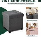 Ottoman with Storage, Square Storage Ottoman for Dorm, Linen Ottomans with Legs for Living Room, Bedroom, 17.7" D x 17.7" W x 19.9" H, Grey