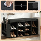 Tangkula Shoe Storage Bench with Umbrella Holder, 40" Shoe Organizer with Cushioned Seat, 10 Cubbies & Adjustable Shelves, Wooden Industrial Shoe Rack for Entryway, Living Room, Bedroom (Black)