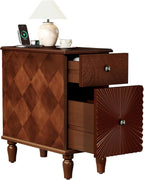 Narrow End Table with Charging Station, Slim Side Table with Drawers for Small Spaces, Long Nightstand with Storage, Traditional Small Bedside Cabinet for Living Room/Bedroom/Corner, Walnut