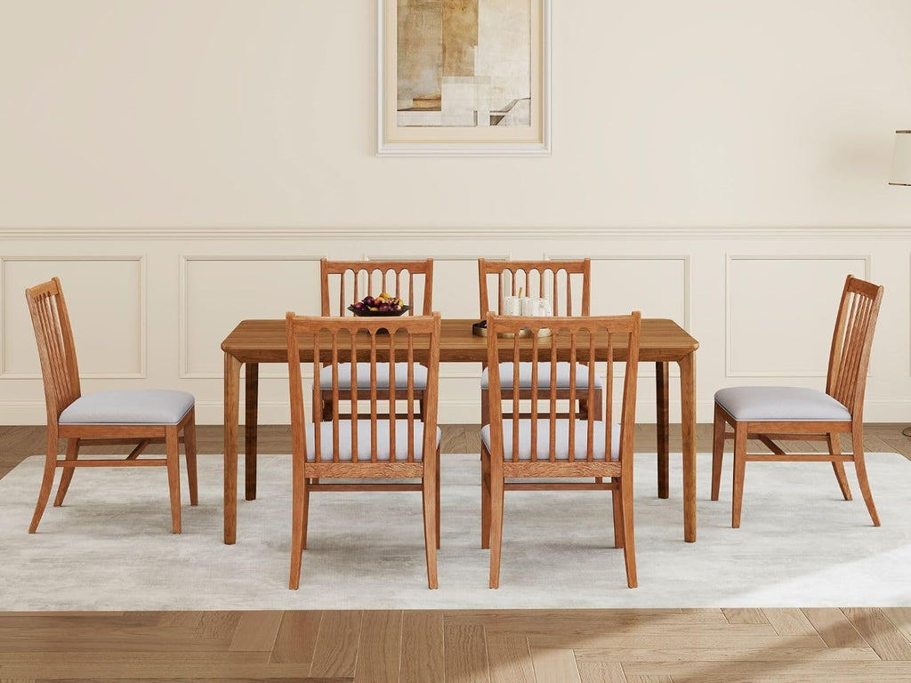 Wood Dining Chairs Set of 2, Upholstered Farmhouse Dining Room Chair, Chenille Armless Side Chair with Solid Rubberwood Legs, Rustic Wooden Kitchen Chair for Kitchen/Living Room, Grey
