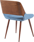Armen Living Panda Mid-Century Upholstered Dining Chair in Walnut Finish with Light Blue Fabric Seat