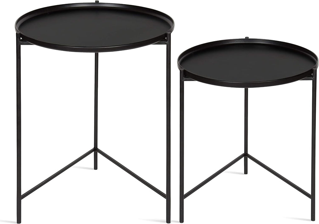 Kate and Laurel Ulani Set of 2 Nested Round Metal End Tables, Black