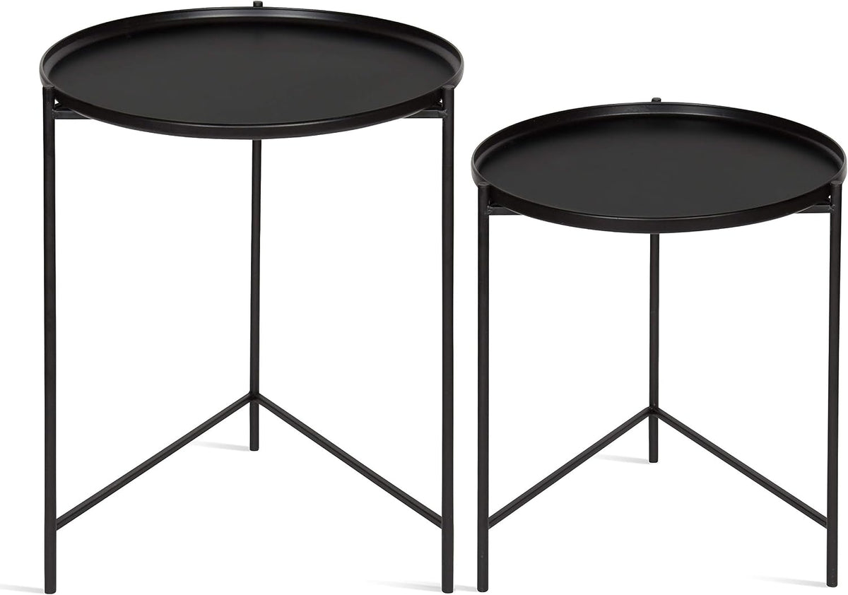 Kate and Laurel Ulani Set of 2 Nested Round Metal End Tables, Black