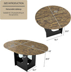 ARTETHYS 43.3"-59" Extendable Round Dining Room Table for 4-8 with Lights Oval Modern Table with Hidden Leaf and Glass Storage Shelf for Kitchen Living Room, Rustic