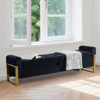 67" Storage Bench for Bedroom, King Size End of Bed Bench, Upholstered Storage Ottoman Bench with Golden Metal Legs, Bedroom Bench for Entryway, Black