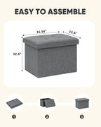 PINPLUS Button Tufted Folding Linen Storage Ottoman 16.5", 36L Collapsible Storage Cube with Lid, Supports 250 lbs, Fabric Foot Rest Ottoman for Living Room, Bedroom, Entryway,Grey