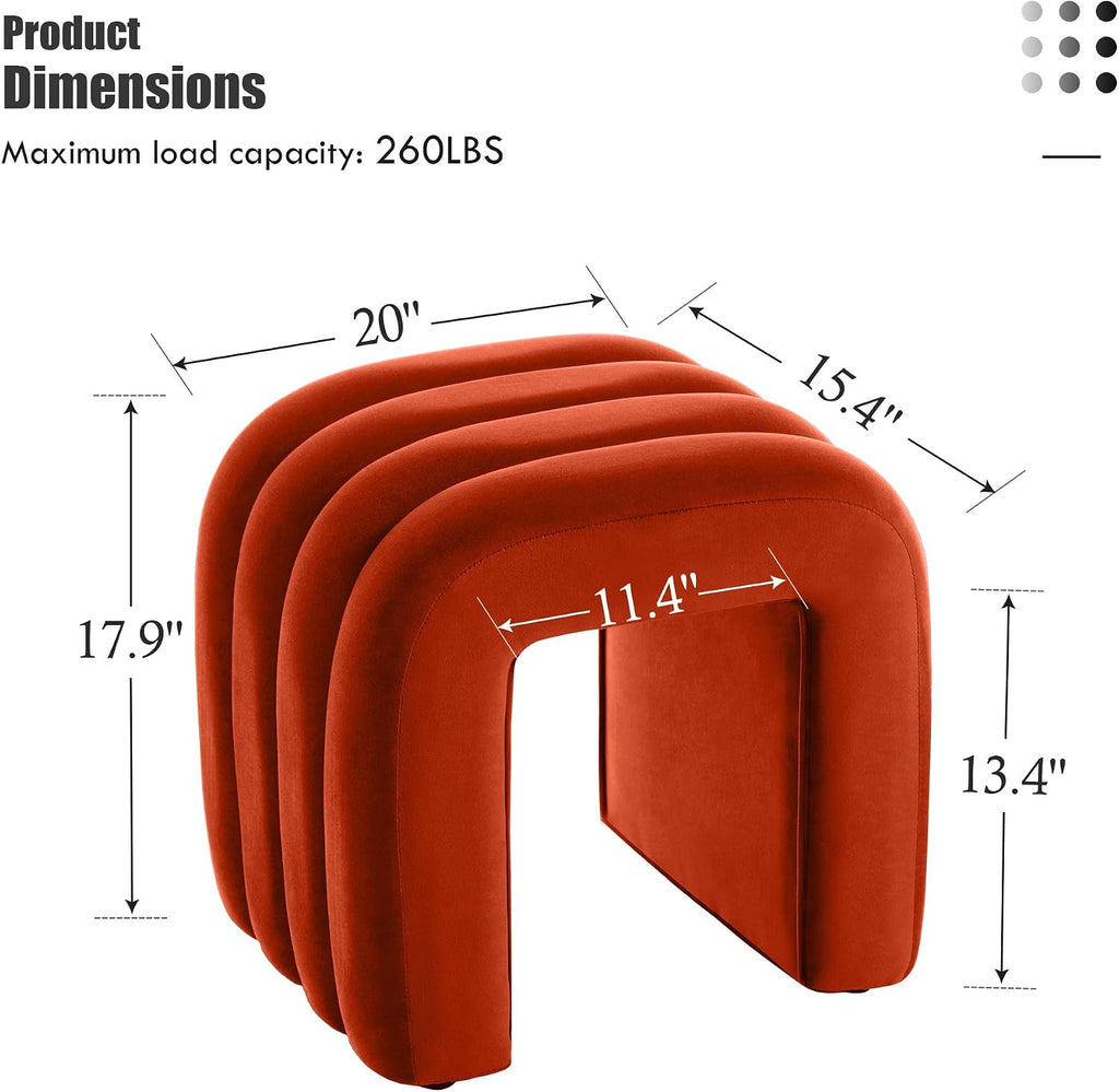 Flouki Velvet Ottoman Stools, Multifunctional Arch Ottomans, Makeup Vanity Stools, Ottomans for Bedroom, Dorm, Side Table Seat for Living Room, Entryway (Rust)