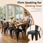 Set of 8 Midnight Black Metal Dining Chairs, Classic Tolix Style Stackable Kitchen Chairs, Durable Steel Seating for Indoor Cafe & Bistro