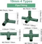 16 Pcs 19mm Greenhouse Frame Building Connectors, 4 Types Pipe Fitting for Grape Trellis/Sunscreen Shed/Gardening Plant Stakes, Greenhouse Accessories [Green]
