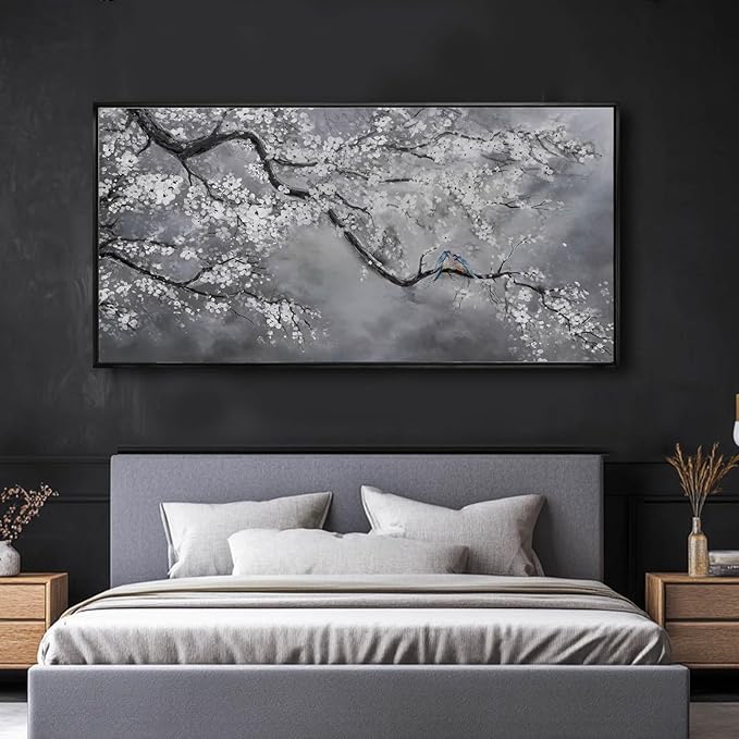 Nature Wall Decor Flowers White Pictures Art Bird Artwork Botanical Wall Art 29x58 Inch Hanging Art Wall Decorations for Office Bedroom