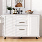 50.7" Kitchen Island with Trash Can Storage Cabinet & Drop Leaf | Island Table for Kitchen, White Faux Marble Top, Double-Tier Pull-Out Cabinet, Foldable Workspace, 5 Wheels
