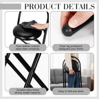CroBlissful 2 Pcs 24 Inch Folding Bar Stool with Backrest, Leather Padded Folding Stools for Adults up to 350lbs, Collapsible Round Counter Height Stool Chair for Camping Kitchen Shop Cafe (Black)