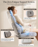 Dowinx Big and Tall Gaming Chair with Footrest, Gray | Breathable woven fabric with lumbar support and extra-wide seat back; big-and-tall frame fits larger, heavier users.