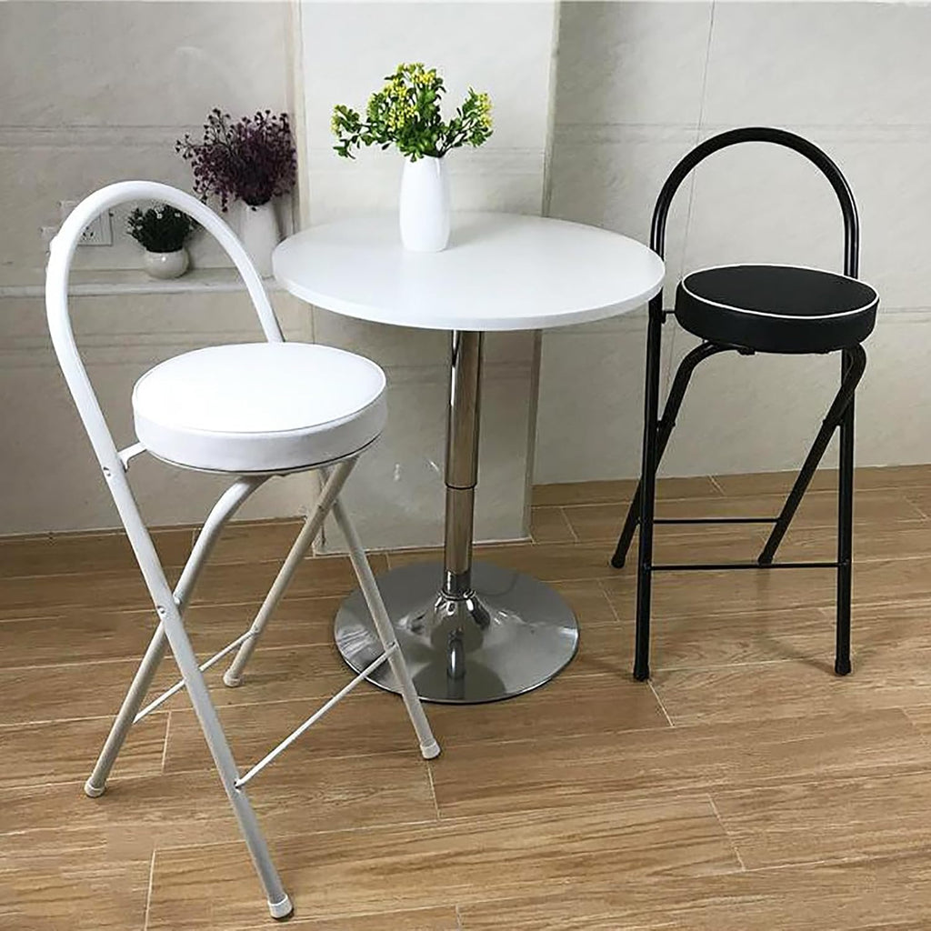 QQXX Folding Bar Stool with Footrest,Leather Padded Folding Kitchen Stool,Portable Counter Height Foldable Stool Tall Bar Stools for Outdoor Kitchen Shop Cafe(1 Pc, White Seat Height 29.5")