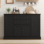 Farmhouse 47" Buffet Cabinet with Storage,Large Sideboard Buffet with Drawers and Adjustable Shelves, Rusitc Coffee Bar Cabinet for Kitchen, Black